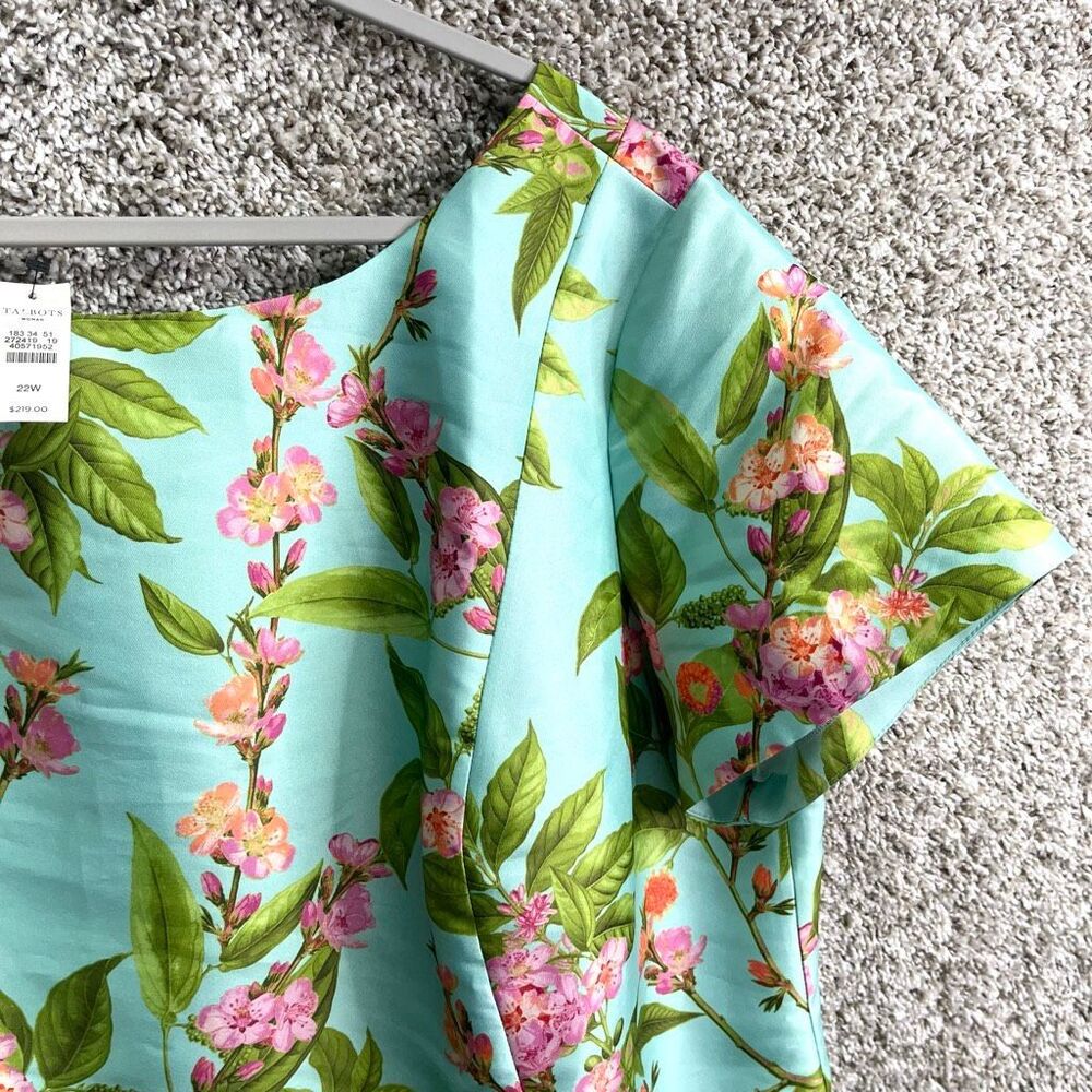 Talbots Dress Women’s 22W Botanical Floral Print Short Cap Sleeve Sheath‎ NWT - Picture 2 of 8